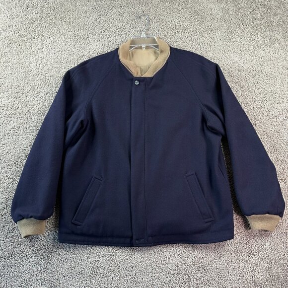 VINTAGE Lakeland Jacket Mens 42 Blue Wool Blend Reversible Bomber Coat FLAW